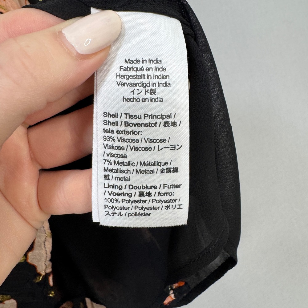J.Crew Collection Tie-front Lurex Dress Womens XS Black Floral Metallic Sundress - Picture 15 of 16
